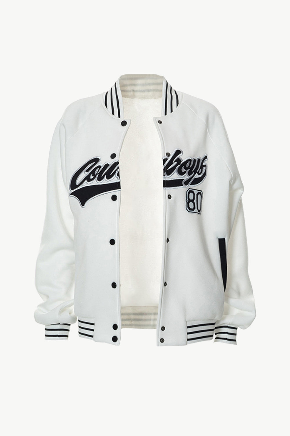 Striped Graphic Snap Front Bomber Jacket