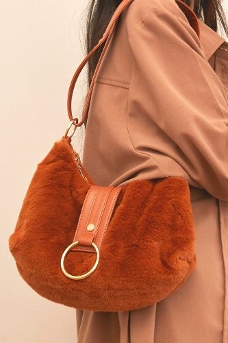 Brown Vegan Fur Shoulder Bag
