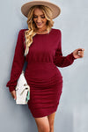 Ruched Dropped Shoulder Textured Knit Dress