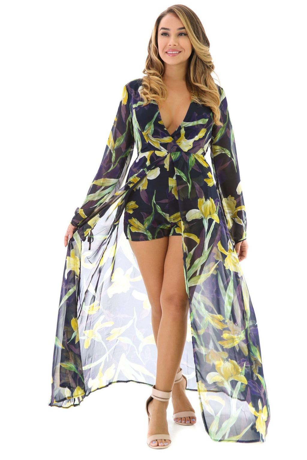 Floral Long Sleeve Maxi Romper - Classy & Sassy Styles Boutique