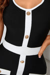 Two-Tone Decorative Button Sleeveless Bandage Dress