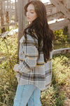Plaid Button Front Curved Hem Shacket with Pockets